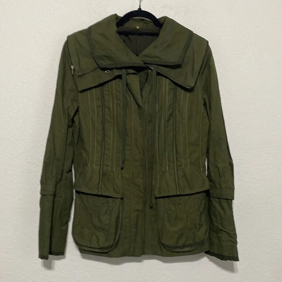 Elie Tahari Utility Army Green Gorpcore Hooded Grunge Streetwear Jacket Size M - Picture 3 of 11